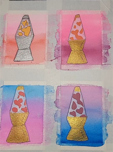 The outlines for these valentines day lava lamp aceos are done! Listing them on ebay later this week after I add the finishing touches! . . . #aceo #lavalamp #watercolor #acrylic #valentinesday