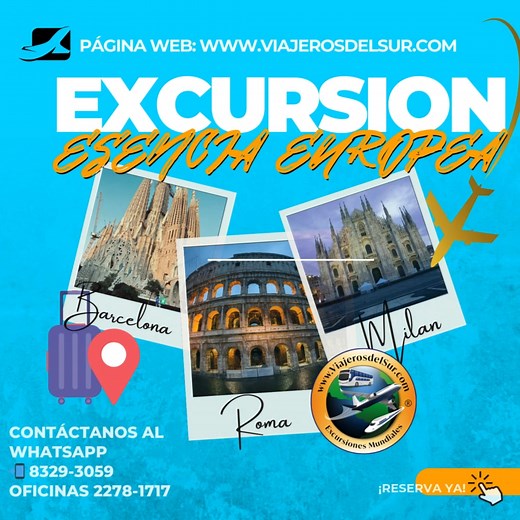 ¿Listo para comenzar el año cumpliendo sueños?🧳 Acompáñanos en la excursión Esencia Europea ✈️Te llevamos a un recorrido único, un viaje lleno de historia, cultura, gastronomía y lugares icónicos que soñaste conocer. Salida 17 de enero al 03 febrero, 2026 Contáctanos al : WhatsApp 📲 8329-3059 Oficinas 2278-1717 Página Web: www.viajerosdelsur.com | Excursiones Mundiales - Viajeros del Sur