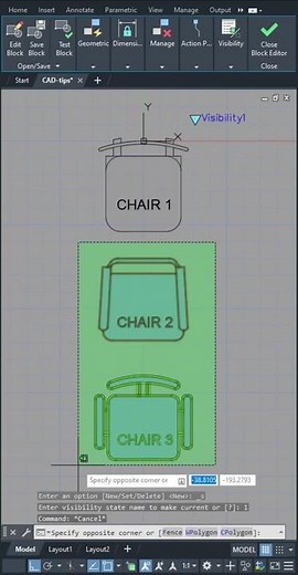 AutoCAD Tips - 20 Dynamic Blocks Visibility Parameter #Shorts