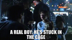 A real boy. He's stuck in the cage