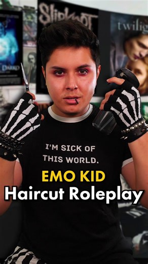 Emo Kid Barber Shop! 💀 | #ASMR #haircut #barber #asmrsounds #asmrvideo #satisfying #relax #relaxing #funny #actor #acting #emo #mcr #mychemicalromance #whisper #hottopic