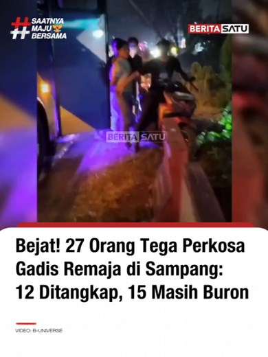 Polres Sampang menangkap 12 dari 27 terduga pelaku pemerkosaan terhadap anak perempuan berinisial MM (15). Peristiwa yang terjadi sejak Februari 2026 ini berlangsung di tiga lokasi berbeda di Kabupaten Sampang, Jawa Timur. Polisi menyebut korban dipaksa menenggak minuman keras sebelum mengalami kekerasan seksual secara bergiliran oleh para pelaku. Kapolres Sampang AKBP Hartono menegaskan pihaknya terus memburu 15 pelaku lain yang identitasnya telah dikantongi. Para tersangka yang tertangkap kini