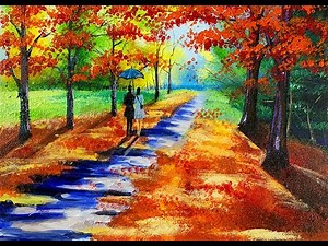 how to draw 2 people walking together / on the road / draw a beautiful forest #24