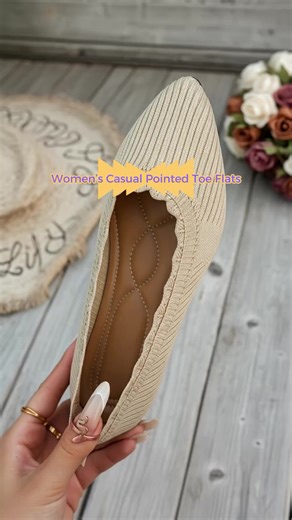 Women's Fashion Knitted Pointed Toe Lace Trim Flat Shoes, Elegant Beach Travel Ballet Flats, Casual Wedding Home Wear, Lightweight Vacation Shoes #shoecareessentials #fashionslippers #autumnwintershoes #businessshoes #weddingflipflops #casualheel #cozywintershoes #womensshoes2026 #girlssandals #canvashoes