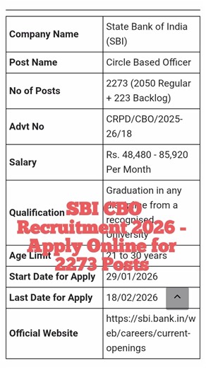 SBI CBO Jobs 2026 - Apply Online for 2273 Posts