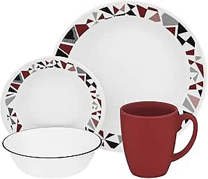 Corelle Livingware 16-Piece Dinnerware Set, Mosaic Red, Service for 4