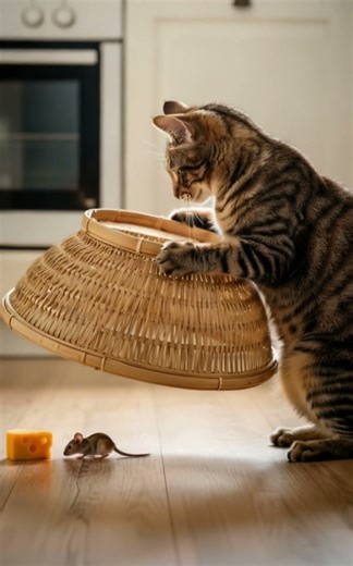 Shocking! 😱😱 Will the Mouse Fall for the Classic Basket Trap? 😮🐭 #Shorts #TabbyCat #Trap #MouseTrap