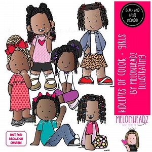 Kidlettes of Color Clip Art, Mädchen Clip Art Digi Stamps Mini - Etsy.de