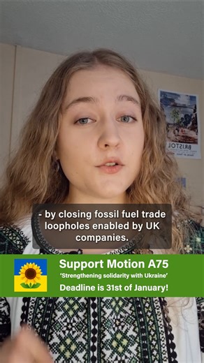 Ukraine Solidarity Campaign on Instagram: "Green Party Spring Conference is coming up, 28 March. British-Ukrainian climate activist Viktoriya Ball has proposed a Ukraine solidarity motion. Until Saturday, Green members can log in to the conference website and add their support as a "co-proposer" following the link in bio"