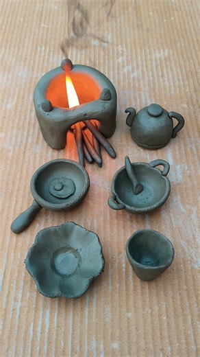 diy mini homemade clay kitchen set❤, #art #creativeclayideas #miniature #kitchenset #diy #paperclay