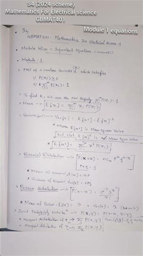 S4 Maths 2024 scheme Mod- 1 IMPORTANT EQUATIONS #ktubtech #mathematics GBMAT401