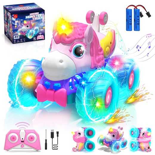 Unicorn Remote Control Cars, RC Cars, Remote Control Monster Truck Unicorn Toys, 2.4Ghz Stunt with Light & 360°Rotation, Unicorn Toys for Girls 5-10, Birthday Gift for 5 Year Old Girl