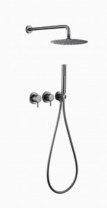 [Hot Item] Concealed Wall Mounted Shower Mixer with Round Shower Head Brushed Gun Metal
