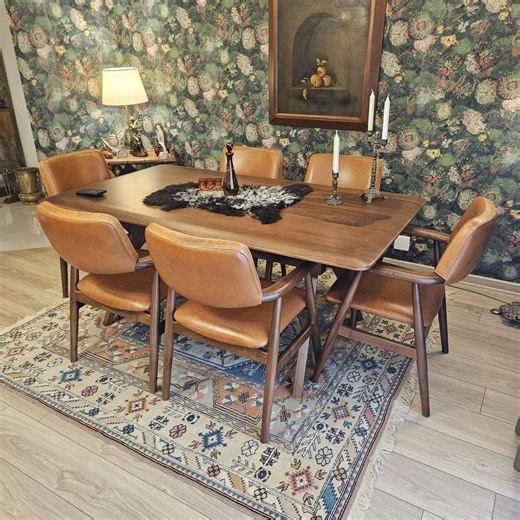 Solid Walnut Dining Table and Chair Set - Mid Century Dining Table, Handmade Custom Size Wood Table With Wood Legs - Etsy