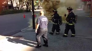 **MUST SEE** Here is a front row view of the explosion that occurred Monday evening in Downtown St. Pete. Smoke billows from under the streets when all of a sudden the explosion occurs right in front of the Firefighters! Video by: Hannah Rebholz & Vanessa Herring | St.Pete Beach, Florida