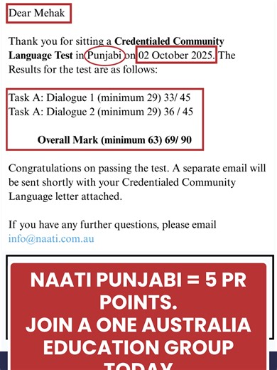 Clear NAATI in 1st Attempt & Claim 5 PR Points Fast | Best NAATI Coaching Australia! Want to clear NAATI CCL in your 1st attempt and secure your 5 Australian PR points? Join A One Australia Education Group, the trusted experts for NAATI, PTE, and IELTS coaching. With latest dialogues, flexible online classes, and expert trainers, success is now easier than ever. ✨ Coaching available in 7 languages: Punjabi, Hindi, Nepali, Gujarati, Telugu, Malayalam & Sinhalese. Like many successful students, yo