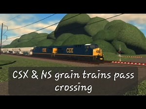 CSX grain train passes NS grain at crossing (Northeastern rails)