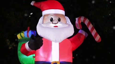 8FT Christmas Inflatables Black Santa, Santa Claus with Gift Bag Blow up Giant Yard Decoration, Outdoor Built-in LED Lights Party Lawn Holiday Winter Decor Outside