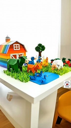Colorful Origami Farm | Paper Animals & Rainbow Barn Diorama
