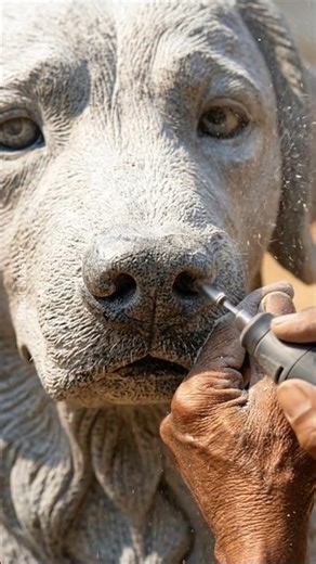Grandpa Carves a Dog & Puppy in Stone 🐶🐕 #shorts
