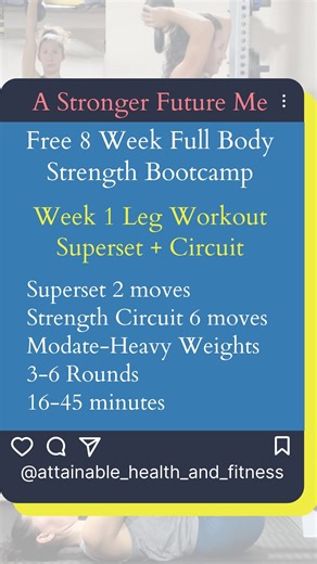 Welcome back to my Free 8 Week Strength Program. I am trying to organize all of my reels without Instagram Guides and no playlists, so I apologize for the hectic nature of my page! If you need help finding anything, just comment or DM me! Now, onto some helpful tips: A great way to make the most of your workout time is to add a superset into your workout. A superset is a 2 exercises mini-circuit that works complimentary, opposing or same muscles groups with minimal to no rest. This workout consi