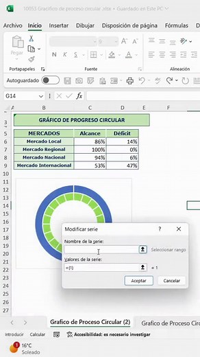 Como crear un gráfico de progreso circular en Excel. Link completo del video: https://www.youtube.com/watch?v=KRvQRYbmJ44&t=46s #exceltrucos #cursoexcel #cursodecexcel #cursosonline #exceltutorialforbeginners #excelpro #exceltrucosrapidos #exceltips #excel #exceltutorial