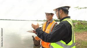 Environmental engineers work at natural water sources, researchers collect water samples for testing in the lab, biologists analyze water results.