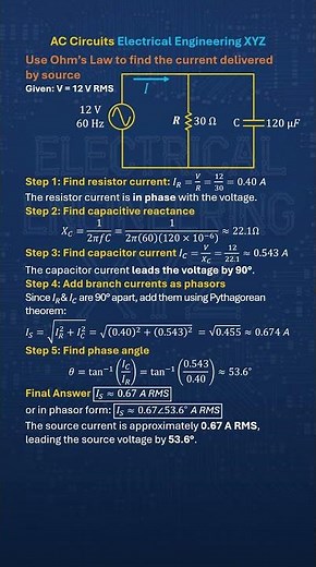 How to find current delivered by 12V AC 60 Hz source to Parallel RC Circuit with 30 ohms, 120 uF Cap