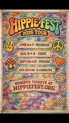 Join thousands of hippies of all ages for a weekend of groovy entertainment ✌️🎶 Featuring Woodstock tribute bands, acres of bohemian vendors, eclectic sideshow performers, delicious food, and more! All ages welcome. LIMITED TICKETS AVAILABLE. Reserve tickets while they last at HippieFest.org Interested in joining us as a vendor at Hippie Fest? Find vendor info and register online at HippieFest.org/vendor-registration Have a vintage Volkswagen to enter into our hippie car show? Register online a