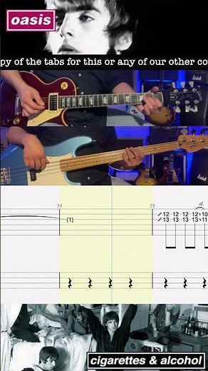 Cigarettes & Alcohol - Lead Guitar & Bass Lesson - Rolling Tab - Demonstration - Cover Oasis