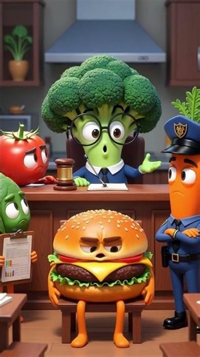 Burger Trial-All veggies ganged up on him.