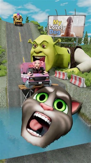 Happy & Strange Cars vs Scary Tom Cat & Creepy Shrek in BeamNG.drive
