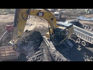 Caterpillar 352F Excavator Loading Mercedes & MAN Trucks