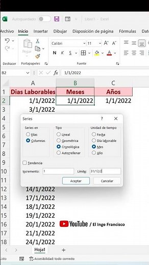 How to create a list of dates with only working days using series or sequences in Excel?