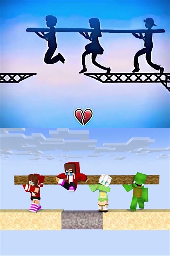 JJ Crossing a Sky Base Bridge 😱 | Minecraft Animation