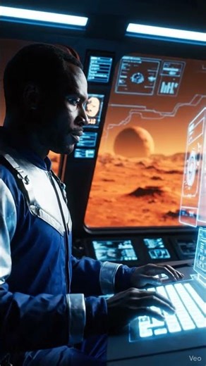Man Working on a Holographic Laptop on Mars | Stunning Sci-Fi Lab Scene