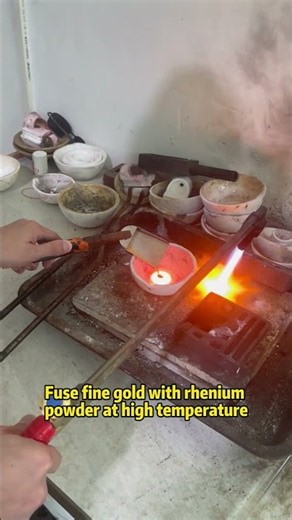 Fusion of fine gold and rhenium powderSharing our metal melting process.#RheniumPowder