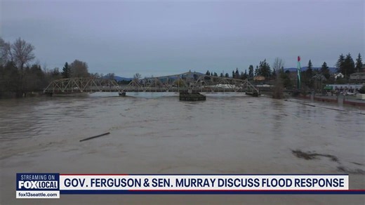 WA officials tour Mount Vernon as flood wall protects downtown during historic flooding