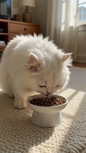 White Persian Cat Eating & Purring Softly ☀️😻#cat #pets