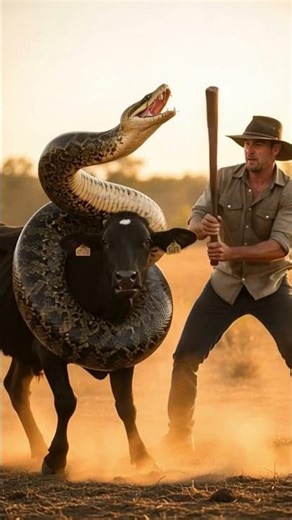 Giant Snake Attacks Cow… Until the Farmer Strikes Back