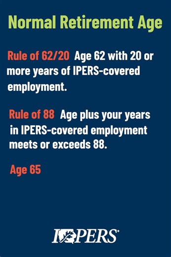 14K views · 52 reactions | To avoid an early retirement reduction, Regular members must meet a normal retirement age. IPERS often refers to normal retirement age as “rules.” Normal retirement age is one of the following, whichever comes first. You can learn more about retirement eligbility at https://ipers.org/journey-retirement/retiring-members | Iowa Public Employees' Retirement System | Facebook