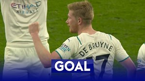 Manchester City's Kevin de Bruyne scores his fourth against Wolves