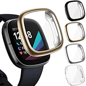 Amazon.com: CAVN 4-Pack Screen Protector Case Compatible with Fitbit Sense/Versa 3, Screen Protector TPU Protective Screen Cover Saver Bumper for Sense Smartwatch (Black/Champagne Gold/Silver/Clear) : Cell Phones & Accessories