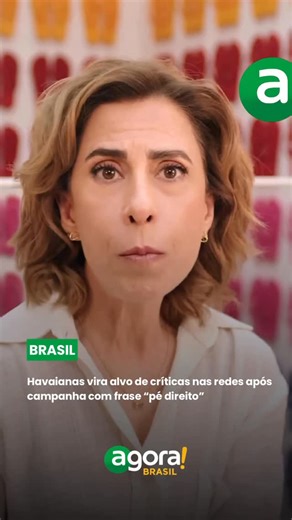 Agora Brasil on Instagram: "A Havaianas passou a ser alvo de críticas nas redes sociais após lançar uma campanha publicitária com a atriz Fernanda Torres. Na peça, a atriz afirma: “desculpa, mas eu não quero que você comece o ano com o pé direito”, frase que foi interpretada por parte do público como um posicionamento político. Diante da repercussão negativa, a marca bloqueou os comentários no Instagram. A campanha gerou reações de políticos e especialistas. O vereador Gilson Machado Filho (PL)