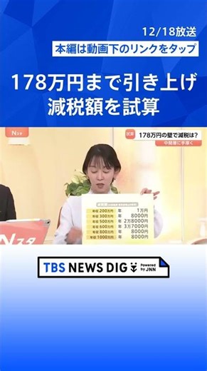 【減税額を年収別に試算】「年収の壁」178万円まで引き上げ、自民・国民党首会談で合意【Nスタ解説】｜TBS NEWS DIG #shorts