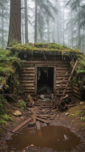 I Built a Hidden Cabin in the Forest… Then It Started Pouring Rain 🌧️