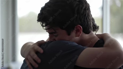 Two young men sharing an intimate moment of affection and embracing each other