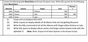 Create the following table MusicStore and insert the given rows... | Filo