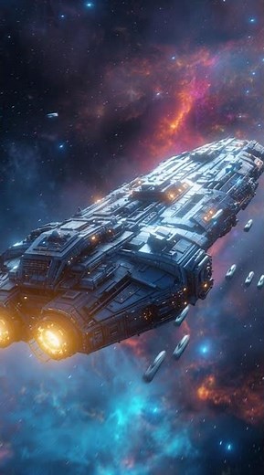 a highly detailed futuristic spaceship soaring through