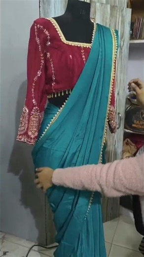 sky saree with ♥️ red blouse #viralsound #trendingnow #saree #shortvideos #bestvural